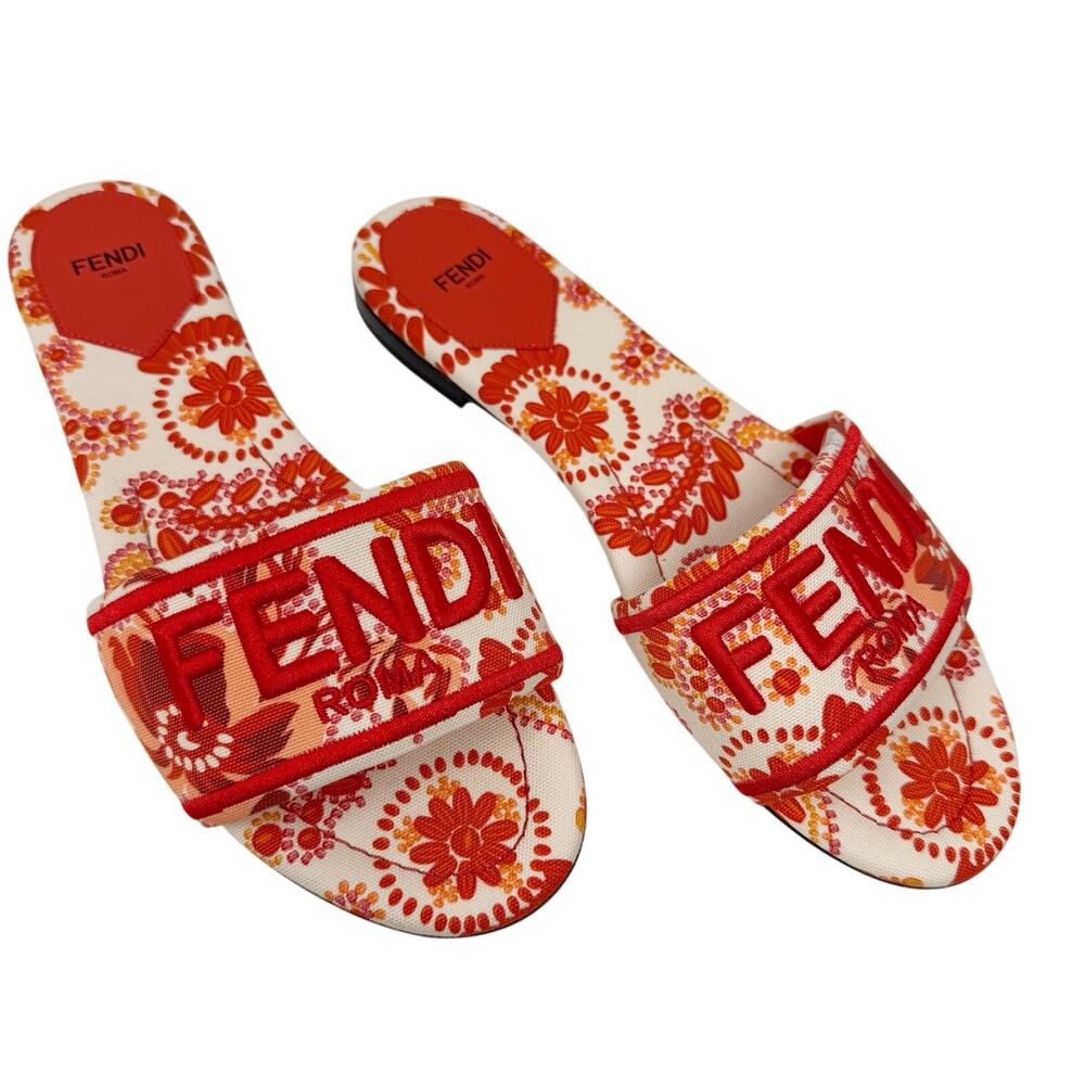 Fendi Sunshine Flat Slide Sandals Bandana Floral Print Size 39.5